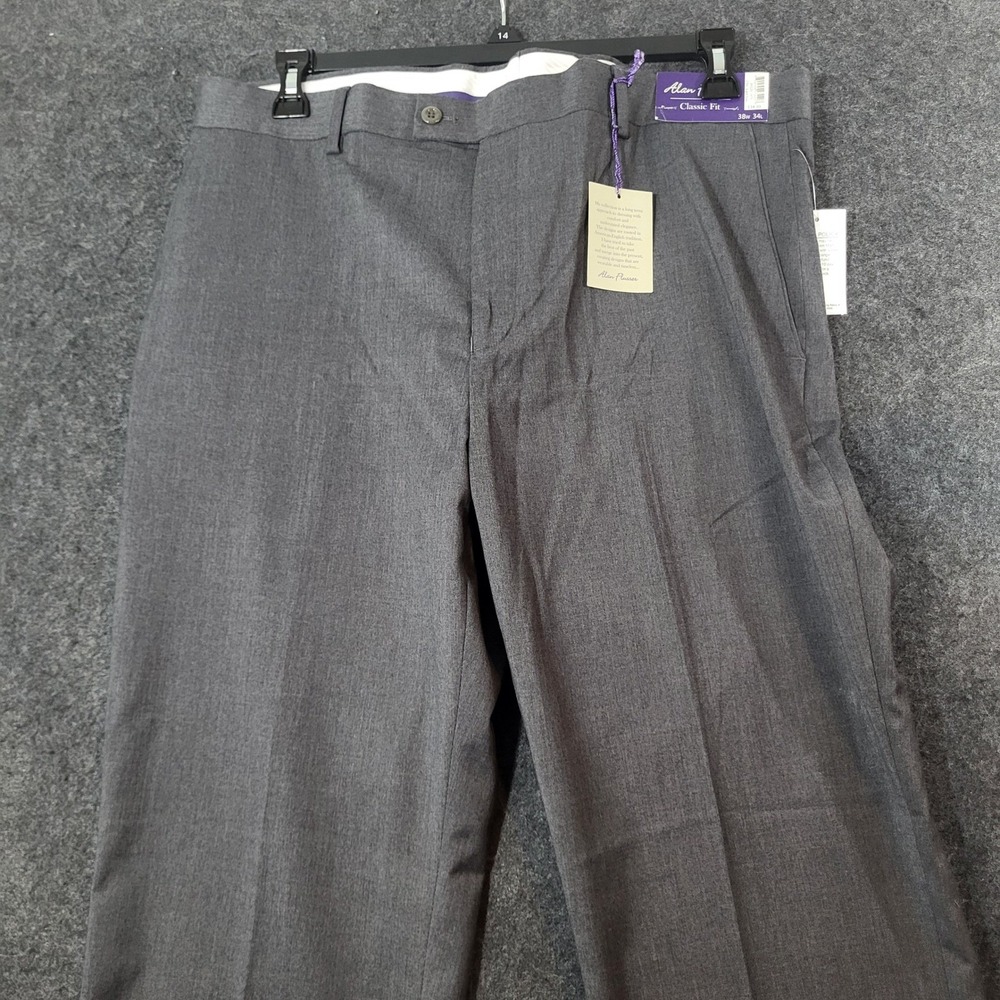 Alan Flusser Mens 38x34 Light Grey Herringbone Comfort Stretch Dress Pants 3612S